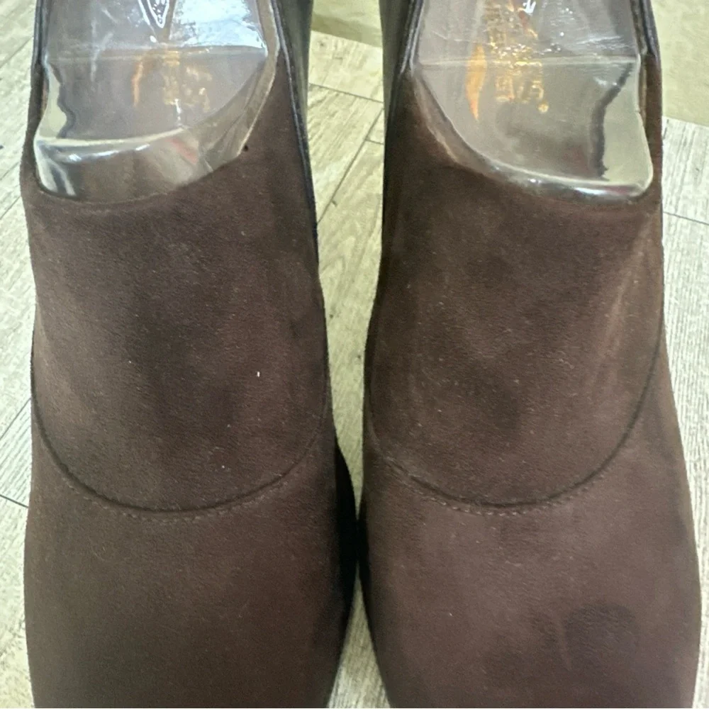 Aerosoles Faux Suede Leather Congress Pumps Womens 9 Brown Bootie Heelrest 3” - Picture 4 of 10